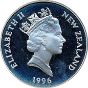 New Zealand Five Dollars 70th Birthday Elizabeth Queen 1996 (l) Sets only with $20 commemorative banknote KM# 101 NEW ZEALAND ELIZABETH II 1996 RDM coin obverse New Zealand Five Dollars 70th Birthday Elizabeth Queen 1996 (l) Sets only with $20 commemorative banknote KM# 101 NEW ZEALAND ELIZABETH II 1996 RDM coin obverse