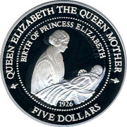 New Zealand Five Dollars Birth of Princess Elizabeth 1994 Proof KM# 91 QUEEN ELIZABETH THE QUEEN MOTHER BIRTH OF PRINCESS ELIZABETH 1926 FIVE DOLLARS coin reverse New Zealand Five Dollars Birth of Princess Elizabeth 1994 Proof KM# 91 QUEEN ELIZABETH THE QUEEN MOTHER BIRTH OF PRINCESS ELIZABETH 1926 FIVE DOLLARS coin reverse