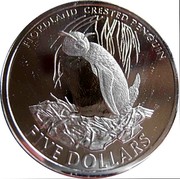New Zealand Five Dollars Fiordland Crested Penguin 2005 KM# 146a FIORDLAND CRESTED PENGUIN FIVE DOLLARS coin reverse New Zealand Five Dollars Fiordland Crested Penguin 2005 KM# 146a FIORDLAND CRESTED PENGUIN FIVE DOLLARS coin reverse