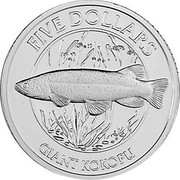 New Zealand Five Dollars Giant Kokopu 2003 (c) Includes 400 issued in a stamp cover. KM# 132 FIVE DOLLARS GIANT KOKOPU coin reverse New Zealand Five Dollars Giant Kokopu 2003 (c) Includes 400 issued in a stamp cover. KM# 132 FIVE DOLLARS GIANT KOKOPU coin reverse