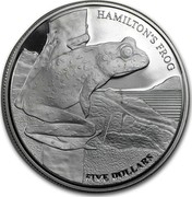 New Zealand Five Dollars Hamilton's Frog 2008 (l) Proof. Mintage includes 1500 struck in 2009 KM# 233a HAMILTON'S FROG FIVE DOLLARS coin reverse New Zealand Five Dollars Hamilton's Frog 2008 (l) Proof. Mintage includes 1500 struck in 2009 KM# 233a HAMILTON'S FROG FIVE DOLLARS coin reverse