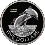 New Zealand Five Dollars Hector's Dolphins 2002 (c) 500 in stamp covers KM# 145a HECTOR'S DOLPHIN FIVE DOLLARS coin reverse New Zealand Five Dollars Hector's Dolphins 2002 (c) 500 in stamp covers KM# 145a HECTOR'S DOLPHIN FIVE DOLLARS coin reverse