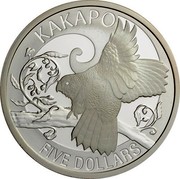 New Zealand Five Dollars Kakapo 2009 (w) KM# 329 KAKAPO FIVE DOLLARS coin reverse