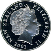 New Zealand Five Dollars Kereru 2001 Proof KM# 128a NEW ZEALAND ELIZABETH II 2001 IRB coin obverse