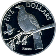 New Zealand Five Dollars Kereru 2001 Proof KM# 128a FIVE DOLLARS KERERU coin reverse