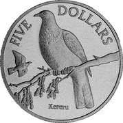 New Zealand Five Dollars Kereru Bird 2001 (l) KM# 128 FIVE DOLLARS KERERU coin reverse