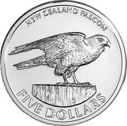 New Zealand Five Dollars New Zealand Falcon 2006 Proof KM# 148a NEW ZEALAND FALCON FIVE DOLLARS coin reverse New Zealand Five Dollars New Zealand Falcon 2006 Proof KM# 148a NEW ZEALAND FALCON FIVE DOLLARS coin reverse