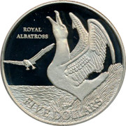 New Zealand Five Dollars Royal Albatross 1998 Proof KM# 107a ROYAL ALBATROSS FIVE DOLLARS coin reverse New Zealand Five Dollars Royal Albatross 1998 Proof KM# 107a ROYAL ALBATROSS FIVE DOLLARS coin reverse