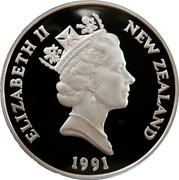 New Zealand Five Dollars Rugby World Cup 1991 (c) Proof KM# 80a ELIZABETH II NEW ZEALAND 1991 RDM coin obverse New Zealand Five Dollars Rugby World Cup 1991 (c) Proof KM# 80a ELIZABETH II NEW ZEALAND 1991 RDM coin obverse