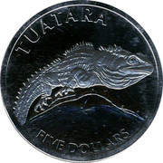 New Zealand Five Dollars Tuatara 2007 (c) KM# 150 TUATARA FIVE DOLLARS coin reverse