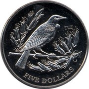 New Zealand Five Dollars Tui 1995 KM# 93 TUI FIVE DOLLARS coin reverse New Zealand Five Dollars Tui 1995 KM# 93 TUI FIVE DOLLARS coin reverse