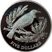New Zealand Five Dollars Tui 1995 Proof KM# 93a TUI FIVE DOLLARS coin reverse New Zealand Five Dollars Tui 1995 Proof KM# 93a TUI FIVE DOLLARS coin reverse