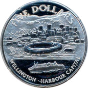 New Zealand Five Dollars Wellington Harbour Capital 1999 (v) KM# 123 FIVE DOLLARS WELLINGTON HARBOUR CAPITAL coin reverse New Zealand Five Dollars Wellington Harbour Capital 1999 (v) KM# 123 FIVE DOLLARS WELLINGTON HARBOUR CAPITAL coin reverse