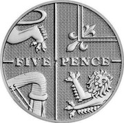 UK Five Pence (Royal Shield of Arms) KM# 1334a FIVE PENCE coin reverse UK Five Pence (Royal Shield of Arms) KM# 1334a FIVE PENCE coin reverse
