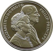 UK Five Pounds Golden Wedding Anniversary 1997 Proof KM# 977a ELIZABETH∙II∙D∙G∙REG∙F∙D PHILIP∙PRINCEPS coin obverse