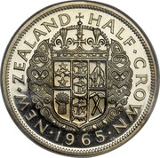 New Zealand Half Crown Elizabeth II (1st portrait) 1965 Proof KM# 29.2 NEW∙ZEALAND HALF∙CROWN ∙*YEAR*∙ coin reverse New Zealand Half Crown Elizabeth II (1st portrait) 1965 Proof KM# 29.2 NEW∙ZEALAND HALF∙CROWN ∙*YEAR*∙ coin reverse