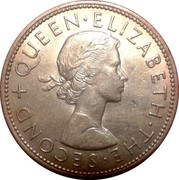 New Zealand Half Crown (Elizabeth II) KM# 29.1 + QUEEN∙ELIZABETH∙THE∙SECOND coin obverse New Zealand Half Crown (Elizabeth II) KM# 29.1 + QUEEN∙ELIZABETH∙THE∙SECOND coin obverse