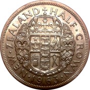 New Zealand Half Crown (Elizabeth II) KM# 29.1 NEW∙ZEALAND HALF∙CROWN ∙1963∙ coin reverse New Zealand Half Crown (Elizabeth II) KM# 29.1 NEW∙ZEALAND HALF∙CROWN ∙1963∙ coin reverse