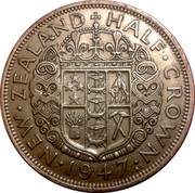 New Zealand Half Crown George VI 1947 KM# 11a NEW∙ZEALAND HALF∙CROWN ∙1947∙ coin reverse New Zealand Half Crown George VI 1947 KM# 11a NEW∙ZEALAND HALF∙CROWN ∙1947∙ coin reverse