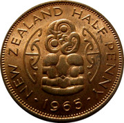 New Zealand Half Penny 1965 KM# A23 Pre-Decimal coins NEW ZEALAND HALF PENNY ∙1965∙ coin reverse New Zealand Half Penny 1965 KM# A23 Pre-Decimal coins NEW ZEALAND HALF PENNY ∙1965∙ coin reverse