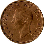 New Zealand Half Penny George VI 1944 KM# 12 GEORGE VI KING EMPEROR HP coin obverse New Zealand Half Penny George VI 1944 KM# 12 GEORGE VI KING EMPEROR HP coin obverse