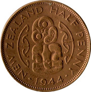 New Zealand Half Penny George VI 1944 KM# 12 NEW ZEALAND HALF PENNY ∙ *YEAR* ∙ coin reverse New Zealand Half Penny George VI 1944 KM# 12 NEW ZEALAND HALF PENNY ∙ *YEAR* ∙ coin reverse