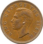 New Zealand Half Penny George VI 1951 KM# 20 KING GEORGE THE SIXTH HP coin obverse New Zealand Half Penny George VI 1951 KM# 20 KING GEORGE THE SIXTH HP coin obverse
