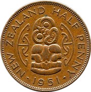 New Zealand Half Penny George VI 1951 KM# 20 NEW ZEALAND HALF PENNY ∙ *YEAR* ∙ coin reverse New Zealand Half Penny George VI 1951 KM# 20 NEW ZEALAND HALF PENNY ∙ *YEAR* ∙ coin reverse
