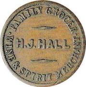 New Zealand Half Penny Hall Henry J. - Christchurch (1864-1865) KM# Tn25 ∙ FAMILY GROCER ∙ H. J. HALL WINE & SPIRIT MERCHANT coin reverse New Zealand Half Penny Hall Henry J. - Christchurch (1864-1865) KM# Tn25 ∙ FAMILY GROCER ∙ H. J. HALL WINE & SPIRIT MERCHANT coin reverse