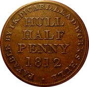 UK Half Penny Hull - I.K. Picard 1812  PAYABLE BY I.K.PICARD.LEAD WORKS HULL ∙ HULL HALF PENNY 1812 coin reverse