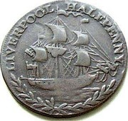 UK Halfpenny (Lancashire - Liverpool / Earl Howe) EARL HOWE & THE GLORIOUS FIRST OF JUNE. coin reverse UK Halfpenny (Lancashire - Liverpool / Earl Howe) EARL HOWE & THE GLORIOUS FIRST OF JUNE. coin reverse