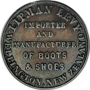 New Zealand Halfpenny Levy Lipman Wellington (1860-1869) KM# Tn38 .LIPMAN LEVY. WELLINGTON. NEW ZEALAND IMPORTER AND MANUFACTURER OF BOOTS & SHOES coin obverse New Zealand Halfpenny Levy Lipman Wellington (1860-1869) KM# Tn38 .LIPMAN LEVY. WELLINGTON. NEW ZEALAND IMPORTER AND MANUFACTURER OF BOOTS & SHOES coin obverse