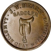 New Zealand Halfpenny Mears J.W. Wellington 1857 KM# Tn45 .J.W.MEARS. LAMBTON QUAY WELLINGTON coin obverse New Zealand Halfpenny Mears J.W. Wellington 1857 KM# Tn45 .J.W.MEARS. LAMBTON QUAY WELLINGTON coin obverse