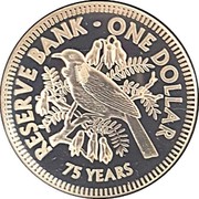 New Zealand One Dollar 75th Anniversary Reserve Bank 2009 (o) KM# 328 RESERVE BANK - ONE DOLLAR 75 YEARS coin reverse New Zealand One Dollar 75th Anniversary Reserve Bank 2009 (o) KM# 328 RESERVE BANK - ONE DOLLAR 75 YEARS coin reverse