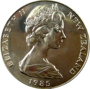 New Zealand One Dollar Black Stilt 1985 (c) Proof KM# 55a ELIZABETH II NEW ZEALAND 1985 coin obverse New Zealand One Dollar Black Stilt 1985 (c) Proof KM# 55a ELIZABETH II NEW ZEALAND 1985 coin obverse