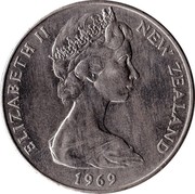 New Zealand One Dollar Captain Cooks Voyage 1969 (c) KM# 40.2 ELIZABETH II NEW ZEALAND 1969 coin obverse New Zealand One Dollar Captain Cooks Voyage 1969 (c) KM# 40.2 ELIZABETH II NEW ZEALAND 1969 coin obverse