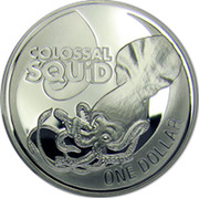 New Zealand One Dollar Colossal squid 2009 (m) Prooflike KM# 326 COLOSSAL SQUID ONE DOLLAR coin reverse New Zealand One Dollar Colossal squid 2009 (m) Prooflike KM# 326 COLOSSAL SQUID ONE DOLLAR coin reverse