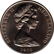 New Zealand One Dollar Cook Islands 1970 Proof KM# 43 ELIZABETH II NEW ZEALAND 1970 coin obverse