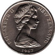 New Zealand One Dollar Decimalization Commemorative 1967 (l) KM# 38.1 ELIZABETH II NEW ZEALAND 1967 coin obverse