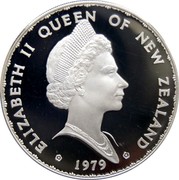 New Zealand One Dollar Elizabeth II 1979 (o) Proof KM# 48a ELIZABETH II QUEEN OF NEW ZEALAND 1979 coin obverse New Zealand One Dollar Elizabeth II 1979 (o) Proof KM# 48a ELIZABETH II QUEEN OF NEW ZEALAND 1979 coin obverse