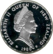 New Zealand One Dollar Fantail bird 1980 (l) Proof KM# 49a ELIZABETH II QUEEN OF NEW ZEALAND 1980 coin obverse New Zealand One Dollar Fantail bird 1980 (l) Proof KM# 49a ELIZABETH II QUEEN OF NEW ZEALAND 1980 coin obverse