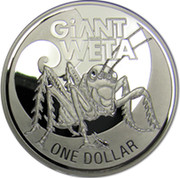 New Zealand One Dollar Giant Weta 2009 (m) Prooflike KM# 327 GIANT WETA ONE DOLLAR coin reverse New Zealand One Dollar Giant Weta 2009 (m) Prooflike KM# 327 GIANT WETA ONE DOLLAR coin reverse