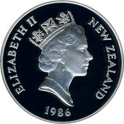 New Zealand One Dollar Kakapo Bird 1986 Proof KM# 57a ELIZABETH II NEW ZEALAND 1986 RDM coin obverse New Zealand One Dollar Kakapo Bird 1986 Proof KM# 57a ELIZABETH II NEW ZEALAND 1986 RDM coin obverse