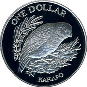 New Zealand One Dollar Kakapo Bird 1986 Proof KM# 57a ONE DOLLAR KAKAPO coin reverse New Zealand One Dollar Kakapo Bird 1986 Proof KM# 57a ONE DOLLAR KAKAPO coin reverse