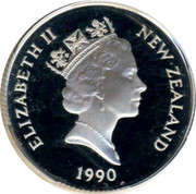 New Zealand One Dollar Kiwi 1990 Proof KM# 78a ELIZABETH II NEW ZEALAND 1990 RDM coin obverse New Zealand One Dollar Kiwi 1990 Proof KM# 78a ELIZABETH II NEW ZEALAND 1990 RDM coin obverse