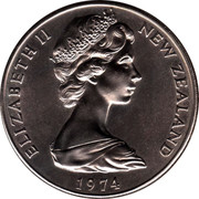 New Zealand One Dollar New Zealand Day 1974 (c) KM# 45 ELIZABETH II NEW ZEALAND 1974 coin obverse New Zealand One Dollar New Zealand Day 1974 (c) KM# 45 ELIZABETH II NEW ZEALAND 1974 coin obverse