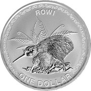 New Zealand One Dollar Rowi Kiwi - Bigger 2005 (w) KM# 153 ROWI ONE DOLLAR coin reverse New Zealand One Dollar Rowi Kiwi - Bigger 2005 (w) KM# 153 ROWI ONE DOLLAR coin reverse