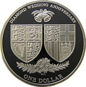 New Zealand One Dollar Royal Diamond Anniversary 2007 (m) Proof KM# 302a DIAMOND WEDDING ANNIVERSARY ONE DOLLAR coin reverse New Zealand One Dollar Royal Diamond Anniversary 2007 (m) Proof KM# 302a DIAMOND WEDDING ANNIVERSARY ONE DOLLAR coin reverse
