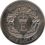 New Zealand One Dollar Royal Visit 1986 (l) KM# 56 ROYAL VISIT E ONE DOLLAR coin reverse New Zealand One Dollar Royal Visit 1986 (l) KM# 56 ROYAL VISIT E ONE DOLLAR coin reverse