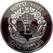 New Zealand One Dollar Royal Visit 1986 (l) Proof KM# 56a ROYAL VISIT E ONE DOLLAR coin reverse New Zealand One Dollar Royal Visit 1986 (l) Proof KM# 56a ROYAL VISIT E ONE DOLLAR coin reverse